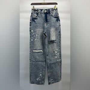 Women’s Pants - Easel By LALA Straight Fit Distressed Gray/Blue Jeans Ripped